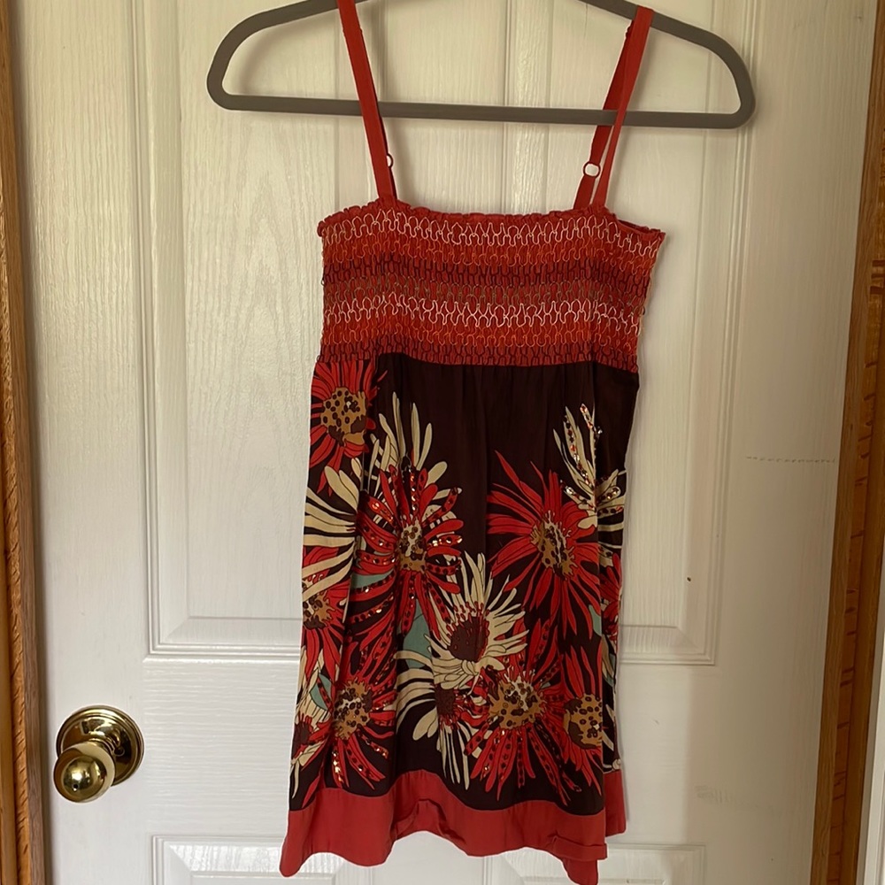 S Forever 21 Orange Floral Tunic w/ Sequins
